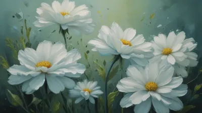 White Daisies with Impasto Texture - Flowers - AI generated image