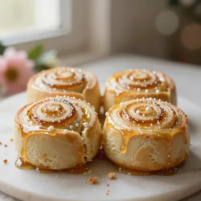 Honey-Glazed Rolls with Sugar Pearls - Food - AI generated image