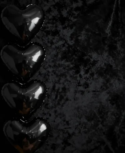 Metallic Silver Heart Balloons on Velvet Background - Event - AI generated image