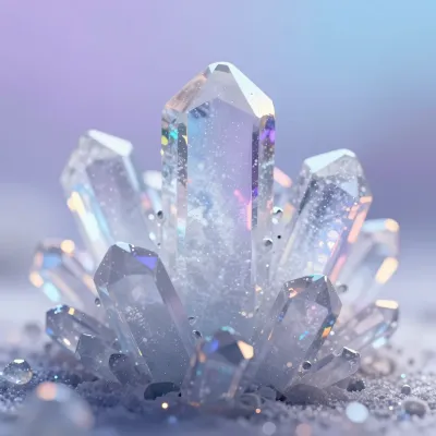 Iridescent Ice Crystals Reflecting Light - Crystals - AI generated image