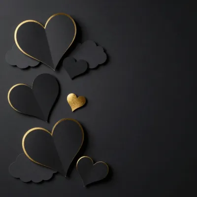Black Hearts with Golden Edges on Matte Black Background - Art - AI generated image