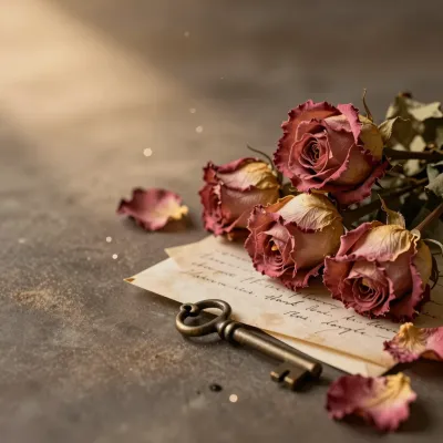 Dried Roses with Vintage Key and Letter - Flowers - AI generated image