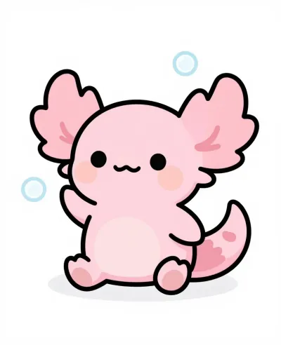Pastel Pink Axolotl with Large Fins - Animal - AI generated image