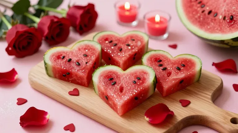Heart-Shaped Watermelon on Romantic Board - Food - AI generated image