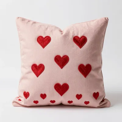 Heart-Patterned Throw Pillow Softly Lit - Furniture - AI generated image
