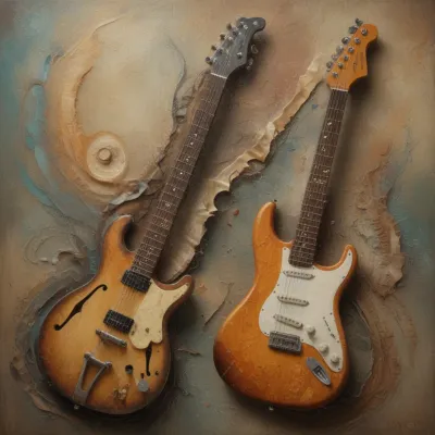 Weathered Electric Guitars on Aged Parchment - Music - AI generated image