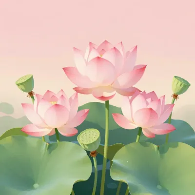 Lotus Blossoms in Soft Light - Flora - AI generated image