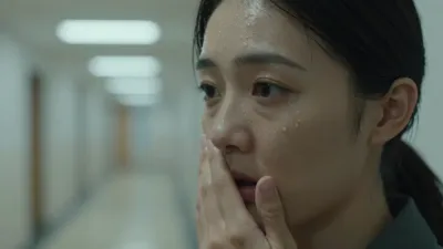 Sweaty Woman in Hospital Corridor - Portrait - AI generated image