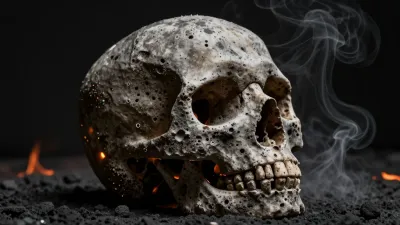 Charred Skull with Lava Texture and Smoky Atmosphere - Art - AI generated image