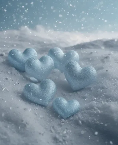 Frosty Hearts Clustered in Snow - Winter - AI generated image