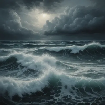 Churning Waves Under Turbulent Sky - Seascape - AI generated image