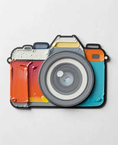 Colorful Camera Sculpture with Glossy Paint Texture - Art - AI generated image