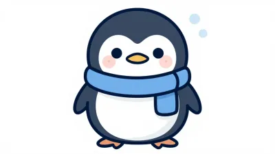 Penguin Wrapped in Blue Scarf - Animals - AI generated image