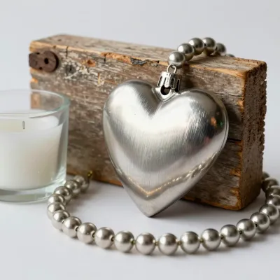 Polished Metal Heart Ornament with Soft Candle Light - Decor - AI generated image