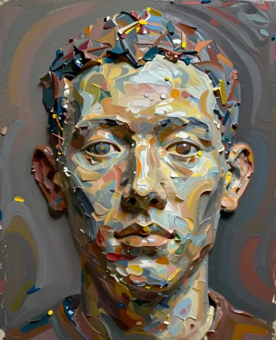 Impasto Portrait of a Face with Varied Lighting - Art - AI generated image