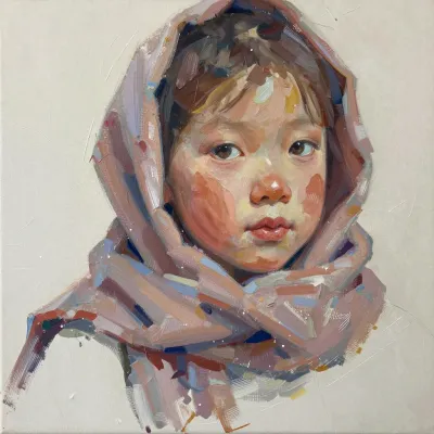 Child in Thick Scarf Soft Light - Portrait - AI generated image