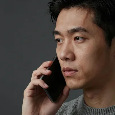 Man Talking on Smartphone Close-Up - Portrait - AI generated image