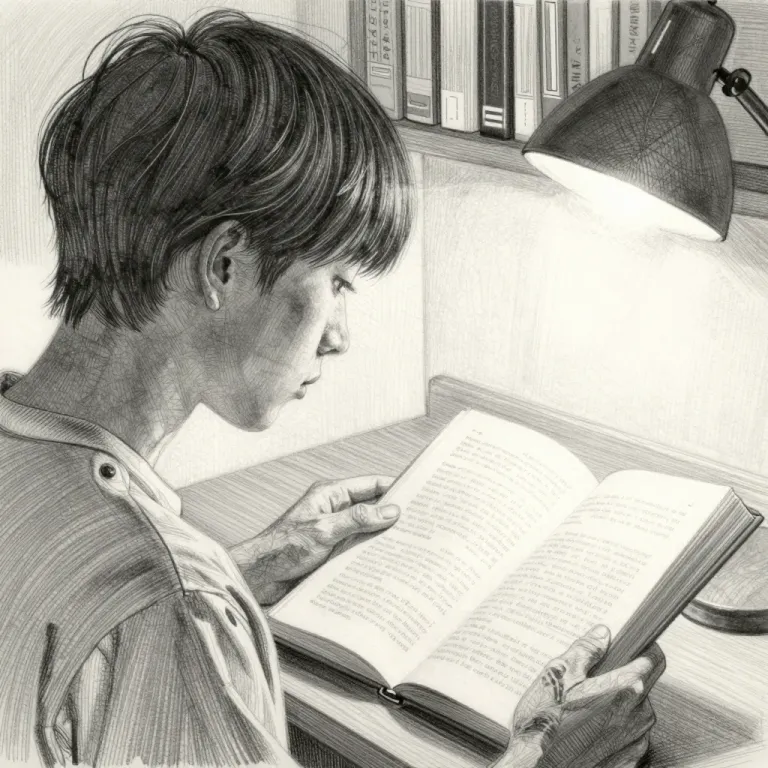 Person Reading Book with Desk Lamp - People - AI generated image