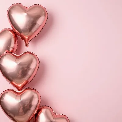 Rose-Gold Heart Balloons Clustered on Soft Pink Background - Celebration - AI generated image