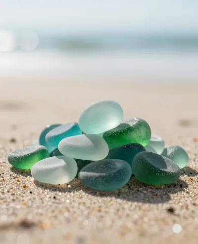 Seaglass Pile on Sandy Beach - Beach - AI generated image