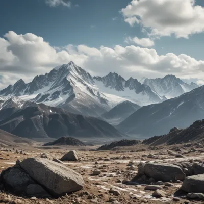 Rocky Foreground with Snow-Capped Mountains - Landscape - AI generated image