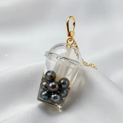 Boba Cup Charm with Glossy Pearls - Jewelry - AI generated image