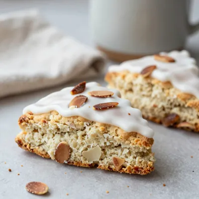 Almond-Iced Scones with Crispy Almonds - Bakery - AI generated image