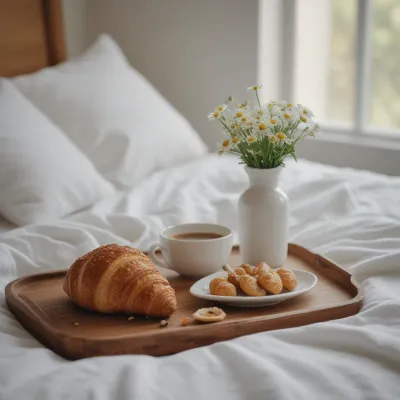 Croissant Breakfast Tray in Bed - Food - AI generated image