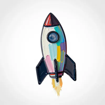 Painted Rocket Ship Launching - Transportation - AI generated image