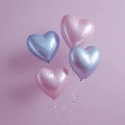 Holographic Heart Balloons Floating Softly - Balloon - AI generated image