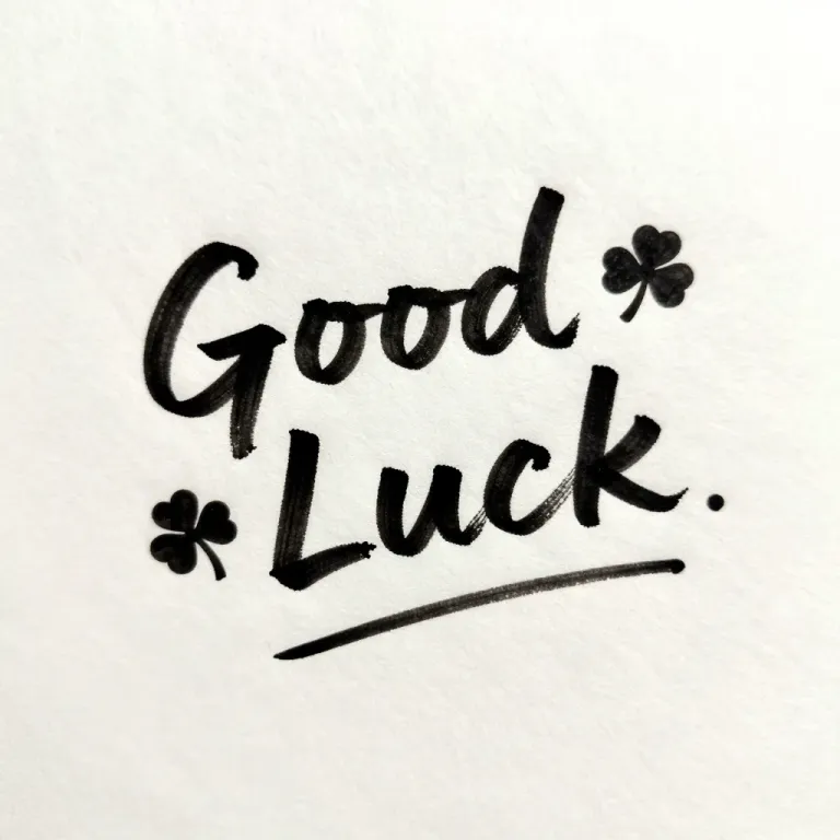 Good Luck Script with Four-Leaf Clovers - Typography - AI generated image