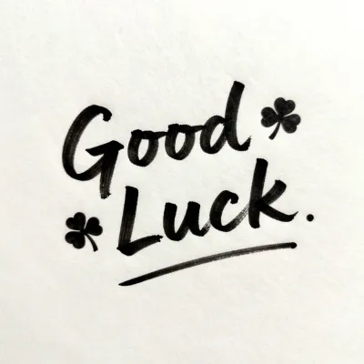 Good Luck Script with Four-Leaf Clovers - Typography - AI generated image