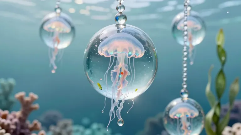 Translucent Jellyfish Pendants Floating in Blue Water - Jewelry - AI generated image