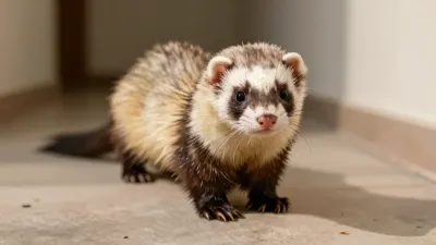 Ferret Stretching Front Paws Warm Light - Animal - AI generated image