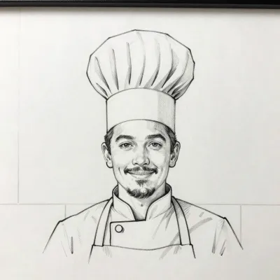 Chef in Uniform Smiling in Kitchen - Portrait - AI generated image