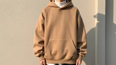 Tan Hoodie with White Turtleneck Outdoors - Fashion - AI generated image