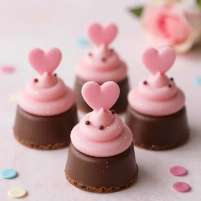 Petit Fours with Pink Hearts on Top - Food - AI generated image