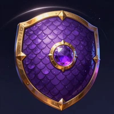 Glossy Purple Dragon-Scale Shield with Gold Frame - Shield - AI generated image