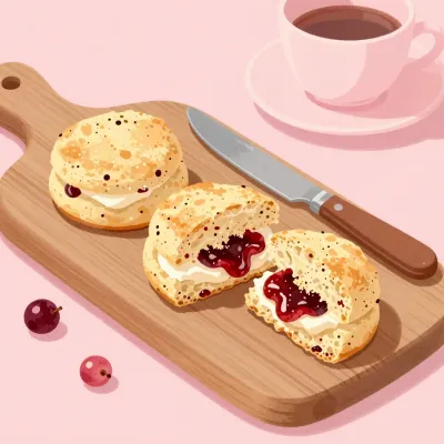 Cranberry Scones Halved with Knife - Bakery - AI generated image