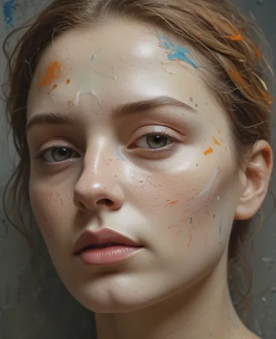 Paint-Smeared Face Close-Up - Portrait - AI generated image