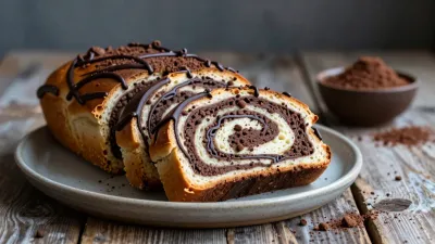 Swirled Chocolate Babka with Glossy Drizzle - Bakery - AI generated image