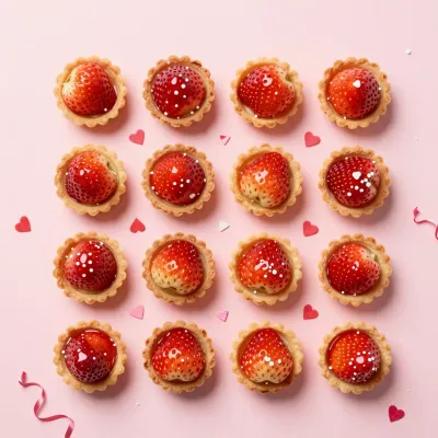 Golden Tartlets with Glossy Strawberries Grid - Bakery - AI generated image