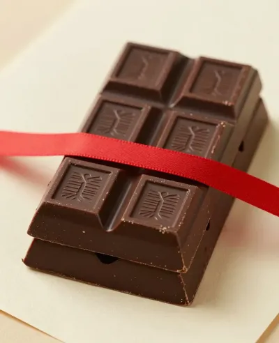 Stacked Chocolate Bars Pyramid with Red Ribbon - Food - AI generated image