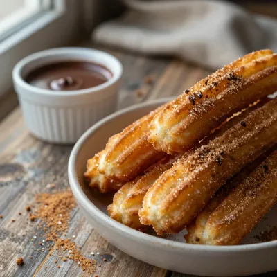 Crispy Churros with Chocolate Sauce - Food - AI generated image