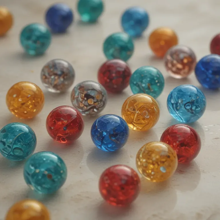 Glass Marbles Scattered on Marble Surface - Objects - AI generated image