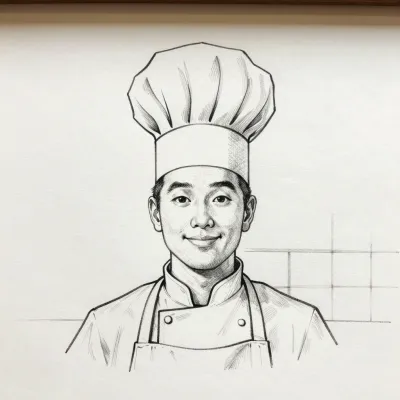 Chef in Tall White Hat Smiling - Portrait - AI generated image