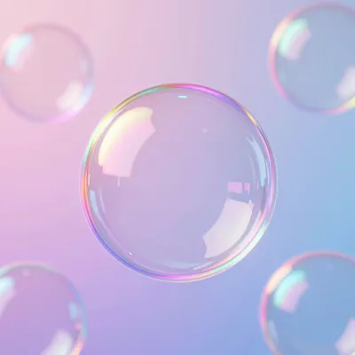 Iridescent Soap Bubbles Floating in Pastel Gradient - Background - AI generated image