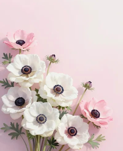 Anemone Cluster Soft Pink and White - Flowers - AI generated image