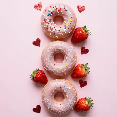 Glazed Donuts with Strawberries and Sprinkles - Food - AI generated image