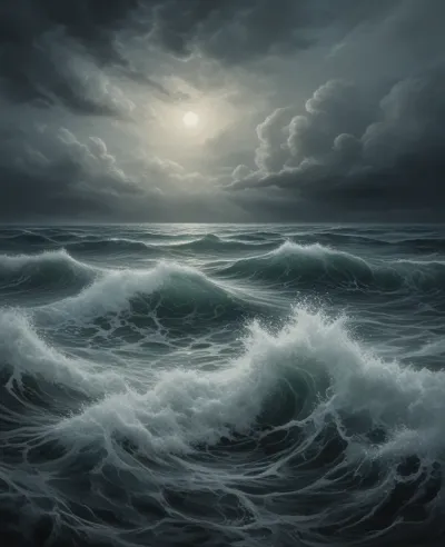 Dynamic Moonlit Seascape with Textured Waves - Seascape - AI generated image